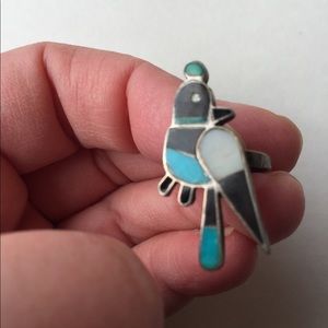 Silver Parrot Ring with Inlaid Stones